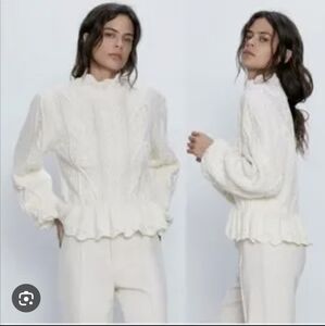 Ruffled Cable Knit Sweater